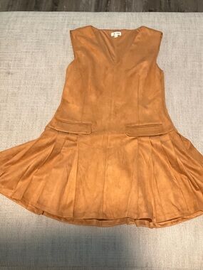 Women’s Faux Suede Drop-Waist Dress in Camel